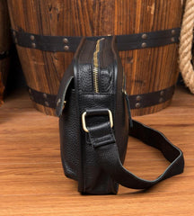 Cool Black Leather 10 inches Small Postman Bags Messenger Bag Courier Bag for Men - iwalletsmen