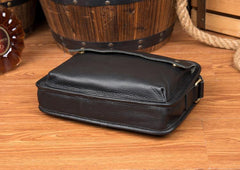 Cool Black Leather 10 inches Small Postman Bags Messenger Bag Courier Bag for Men - iwalletsmen