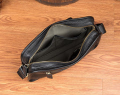 Cool Black Leather 10 inches Small Postman Bags Messenger Bag Courier Bag for Men - iwalletsmen