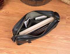 Cool Black Leather 10 inches Small Postman Bags Messenger Bag Courier Bag for Men - iwalletsmen