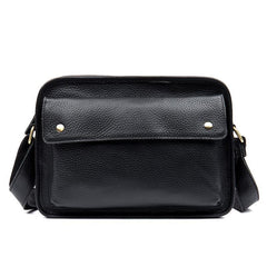 Cool Black Leather 10 inches Small Postman Bags Messenger Bag Courier Bag for Men - iwalletsmen