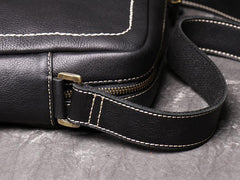 Black Cool Leather 10 inches Small Zipper Messenger Bag Vertical Shoulder Bag Dark Brown Side Bag For Men - iwalletsmen