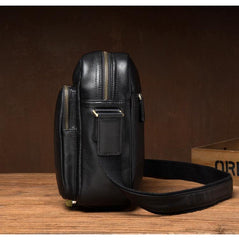 Cool Black Leather Small Courier Bags Brown Vertical Messenger Bag Postman Bag for Men - iwalletsmen
