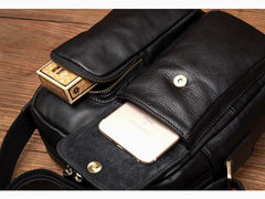 Cool Black Leather Small Courier Bags Brown Vertical Messenger Bag Postman Bag for Men - iwalletsmen