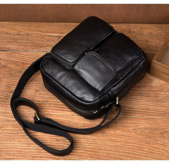 Cool Black Leather Small Courier Bags Brown Vertical Messenger Bag Postman Bag for Men - iwalletsmen
