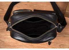 Cool Black Leather Small Courier Bags Brown Vertical Messenger Bag Postman Bag for Men - iwalletsmen