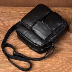 Cool Black Leather Small Courier Bags Brown Vertical Messenger Bag Postman Bag for Men - iwalletsmen