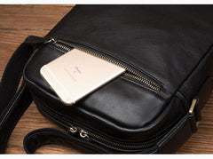 Cool Black Leather Small Courier Bags Brown Vertical Messenger Bag Postman Bag for Men - iwalletsmen