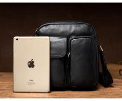 Cool Black Leather Small Courier Bags Brown Vertical Messenger Bag Postman Bag for Men - iwalletsmen