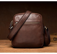 Cool Black Leather Small Courier Bags Brown Vertical Messenger Bag Postman Bag for Men - iwalletsmen