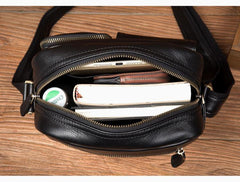 Cool Black Leather Small Courier Bags Brown Vertical Messenger Bag Postman Bag for Men - iwalletsmen