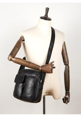 Cool Black Leather Small Courier Bags Brown Vertical Messenger Bag Postman Bag for Men - iwalletsmen
