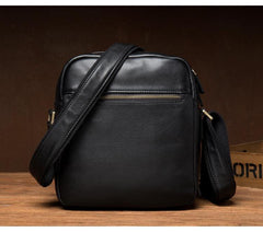 Cool Black Leather Small Courier Bags Brown Vertical Messenger Bag Postman Bag for Men - iwalletsmen