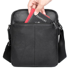 Black Cool Leather Large Zipper Messenger Bag Vertical Brown Side Bag For Men - iwalletsmen