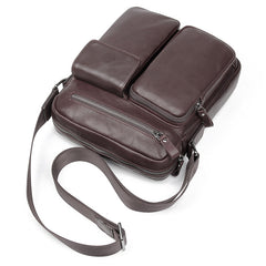 Black Cool Leather Large Zipper Messenger Bag Vertical Brown Side Bag For Men - iwalletsmen