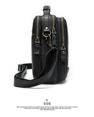 Black Cool Leather 8 inches Small Vertical Messenger Bag Courier Bag Postman Bag For Men - iwalletsmen
