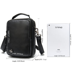 Black Cool Leather 8 inches Small Vertical Messenger Bag Courier Bag Postman Bag For Men - iwalletsmen