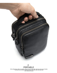 Black Cool Leather 8 inches Small Vertical Messenger Bag Courier Bag Postman Bag For Men - iwalletsmen