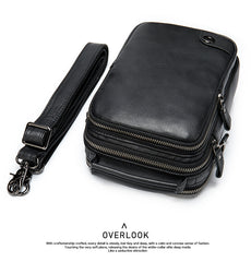 Black Cool Leather 8 inches Small Vertical Messenger Bag Courier Bag Postman Bag For Men - iwalletsmen