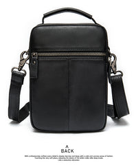 Black Cool Leather 8 inches Small Vertical Messenger Bag Courier Bag Postman Bag For Men - iwalletsmen