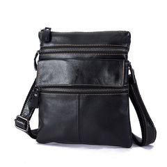 Black Cool Leather 8 inches Small Zipper Messenger Bag Vertical Shoulder Bag Brown Side Bag For Men - iwalletsmen