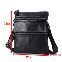 Black Cool Leather 8 inches Small Zipper Messenger Bag Vertical Shoulder Bag Brown Side Bag For Men - iwalletsmen