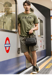 Black Cool Leather Mens Courier bag 10 inches Dark Green Side Bags Messenger Bags for Men - iwalletsmen