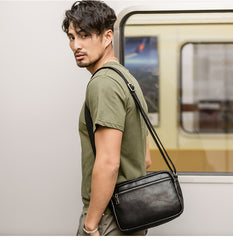 Black Cool Leather Mens Courier bag 10 inches Dark Green Side Bags Messenger Bags for Men - iwalletsmen