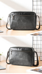 Black Cool Leather Mens Courier bag 10 inches Dark Green Side Bags Messenger Bags for Men - iwalletsmen