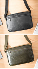 Black Cool Leather Mens Courier bag 10 inches Dark Green Side Bags Messenger Bags for Men - iwalletsmen