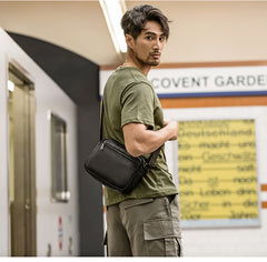 Black Cool Leather Mens Courier bag 10 inches Dark Green Side Bags Messenger Bags for Men - iwalletsmen