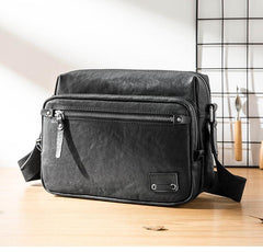Black Cool Leather Mens 10 inches Courier Bag Postman Bag Black Messenger Bags Side Bag for Men - iwalletsmen