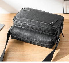 Black Cool Leather Mens 10 inches Courier Bag Postman Bag Black Messenger Bags Side Bag for Men - iwalletsmen