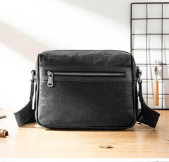 Black Cool Leather Mens 10 inches Courier Bag Postman Bag Black Messenger Bags Side Bag for Men - iwalletsmen