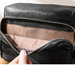 Black Cool Leather Mens 10 inches Courier Bag Postman Bag Black Messenger Bags Side Bag for Men - iwalletsmen