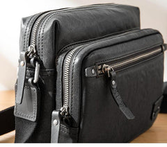 Black Cool Leather Mens 10 inches Courier Bag Postman Bag Black Messenger Bags Side Bag for Men - iwalletsmen