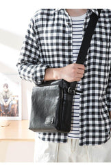 Cool Black Leather Mens 10 inches Vertical Messenger Bags Side Bag Courier Bag for Men - iwalletsmen