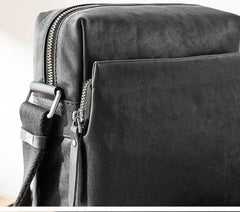 Cool Black Leather Mens 10 inches Vertical Messenger Bags Side Bag Courier Bag for Men - iwalletsmen