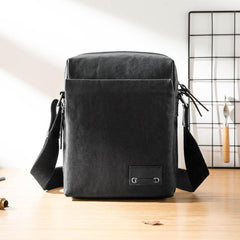 Cool Black Leather Mens 10 inches Vertical Messenger Bags Side Bag Courier Bag for Men - iwalletsmen
