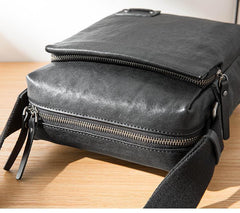 Cool Black Leather Mens 10 inches Vertical Messenger Bags Side Bag Courier Bag for Men - iwalletsmen