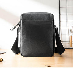 Cool Black Leather Mens 10 inches Vertical Messenger Bags Side Bag Courier Bag for Men - iwalletsmen