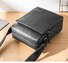 Cool Black Leather Mens 10 inches Vertical Messenger Bags Side Bag Courier Bag for Men - iwalletsmen