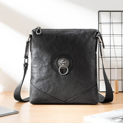 Black Cool Leather Mens 10 inches Vertical Courier Bag Postman Bag Black Cross Messenger Bags Side Bag for Men - iwalletsmen