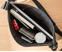 Black Cool Leather Mens 10 inches Vertical Courier Bag Postman Bag Black Cross Messenger Bags Side Bag for Men - iwalletsmen