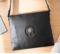 Black Cool Leather Mens 10 inches Vertical Courier Bag Postman Bag Black Cross Messenger Bags Side Bag for Men - iwalletsmen