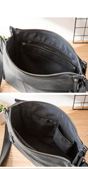 Fashion Black Leather Mens 12 inches Side Bag Messenger Bags Black Postman Bag Courier Bag for Men - iwalletsmen