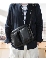Black Cool Leather Mens 13 inches Side Bag Messenger Bags Black Courier Bags Postman Bag for Men - iwalletsmen