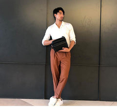 Black Cool Leather Mens Small Postman Bag Brown Messenger Bags Courier Bag for Men - iwalletsmen