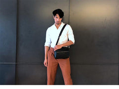 Black Cool Leather Mens Small Postman Bag Brown Messenger Bags Courier Bag for Men - iwalletsmen