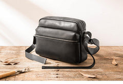 Black Cool Leather Mens Small Postman Bag Brown Messenger Bags Courier Bag for Men - iwalletsmen